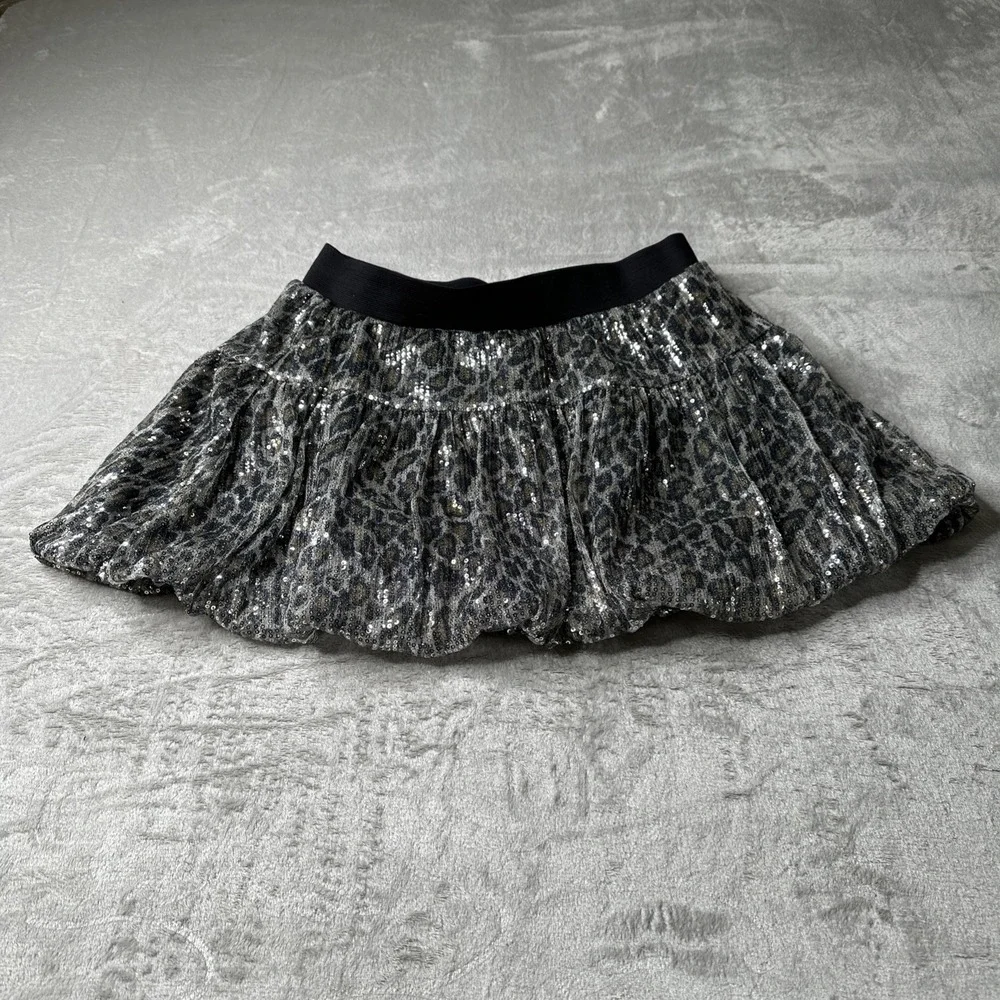 Justice Leopard Print Sequin Skirt Sz 18 Elastic Waist Bling Y2K